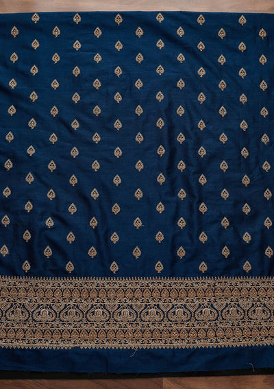 Peacock Blue Stonework Raw Silk Designer Unstitched Salwar Suit - Koskii