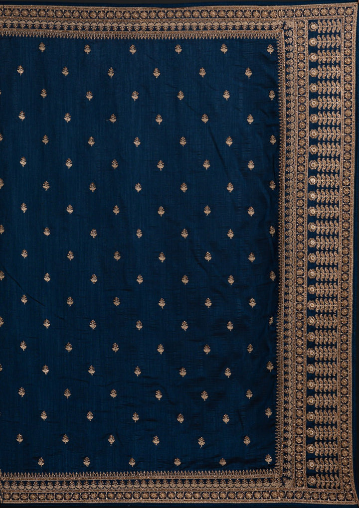 Peacock Blue Stonework Raw Silk Designer Saree - koskii