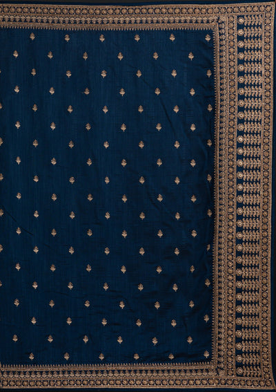 Peacock Blue Stonework Raw Silk Designer Saree - koskii