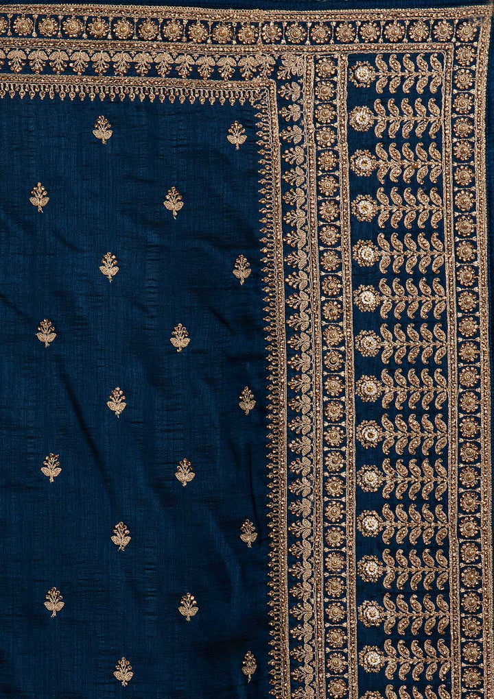 Peacock Blue Stonework Raw Silk Designer Saree - koskii