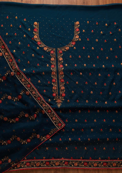 Peacock Blue Swarovski Georgette Designer Unstitched Salwar Suit - koskii
