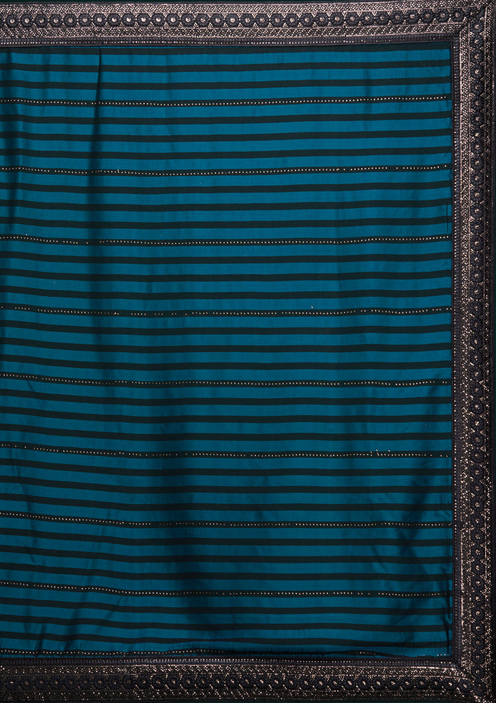 Peacock Blue Swarovski Georgette Saree - Koskii