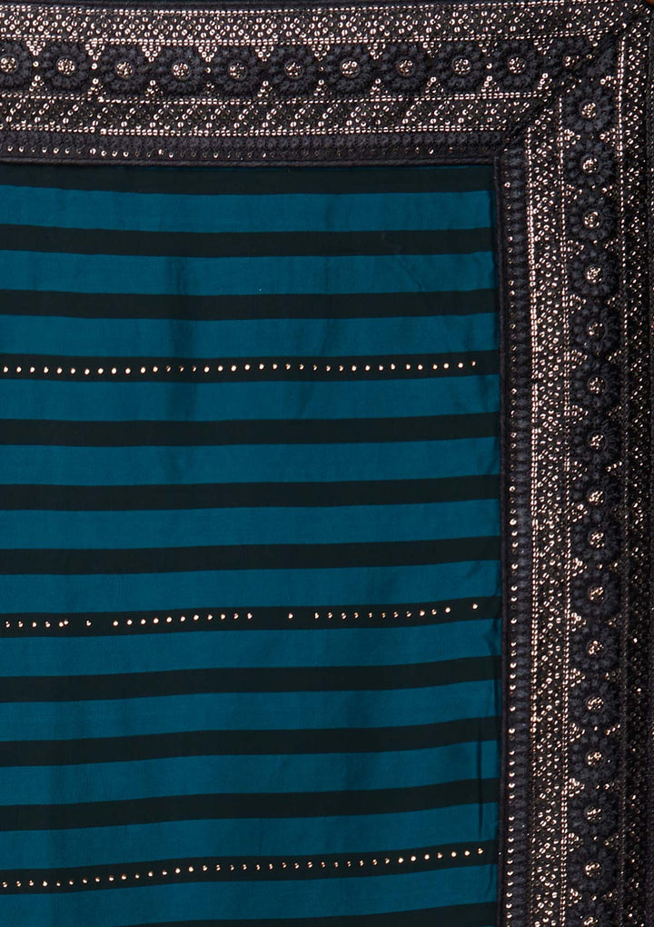 Peacock Blue Swarovski Georgette Saree - Koskii