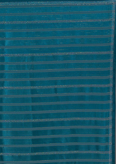 Peacock Blue Swarovski Georgette Saree-Koskii