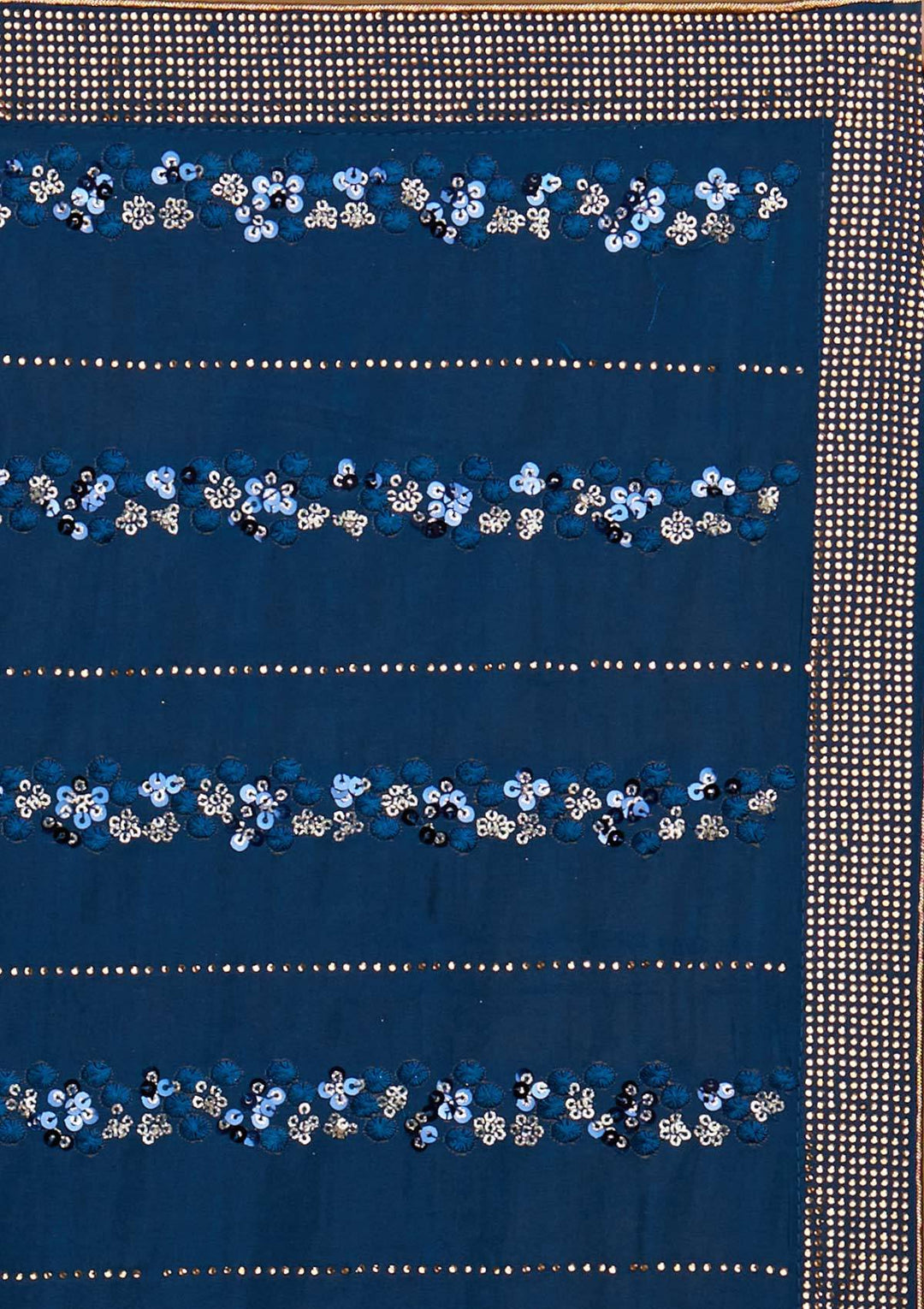 Peacock Blue Swarovski Semi Crepe Designer Saree - Koskii