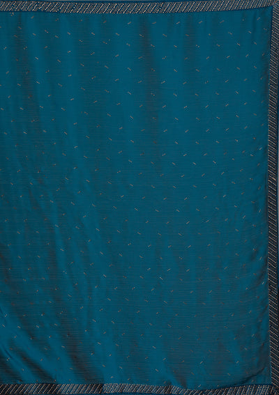 Peacock Blue Swarovski Semi Crepe Saree-Koskii
