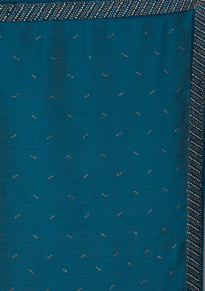 Peacock Blue Swarovski Semi Crepe Saree-Koskii