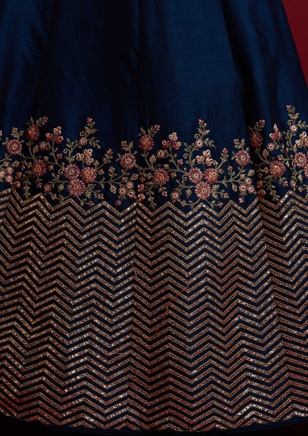 Peacock Blue Threadwork Raw Silk Designer Lehenga - koskii