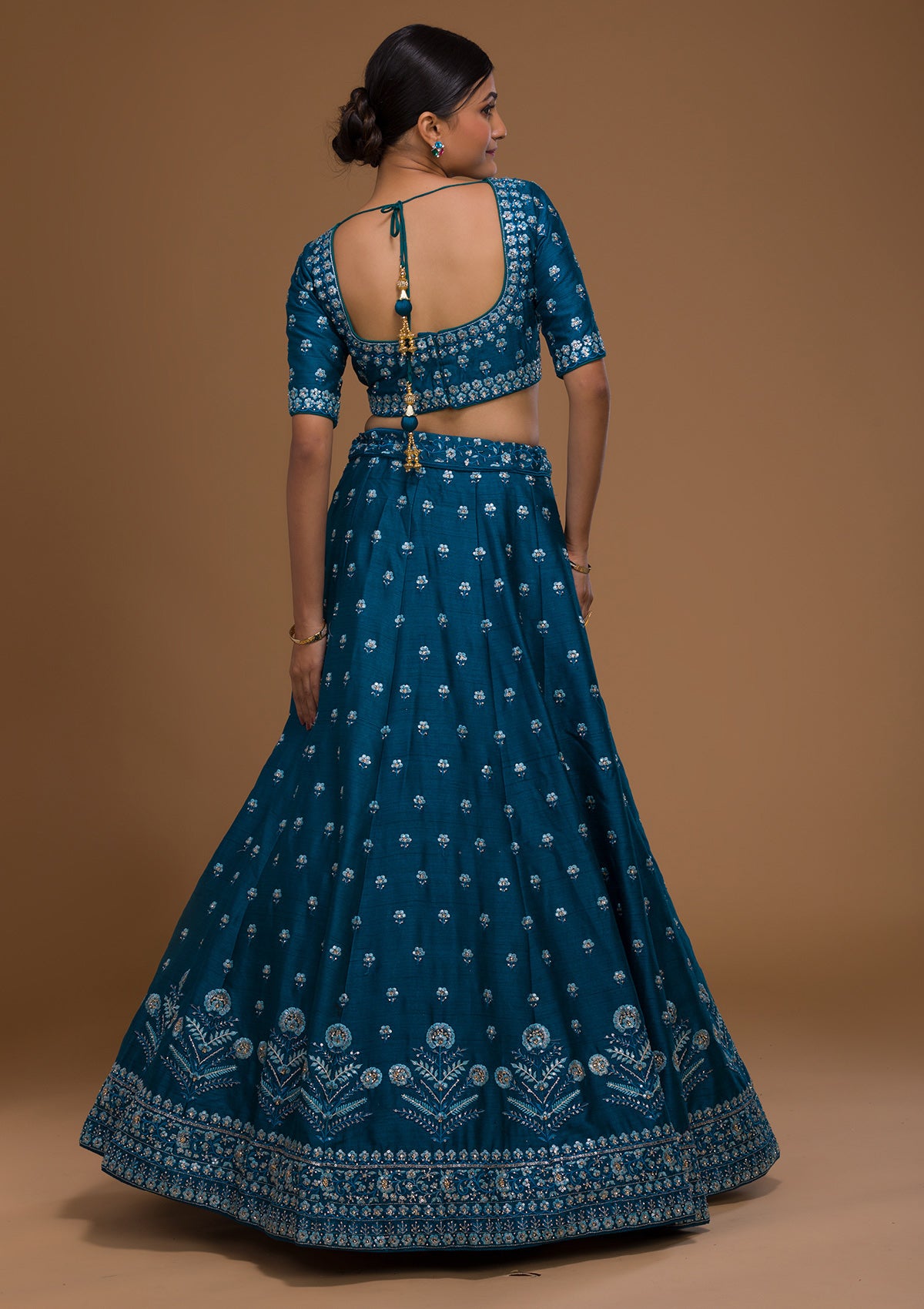 Designer Heavy Peacock Blue Lehenga Gown for Indian Bridal Wear – Nameera  by Farooq