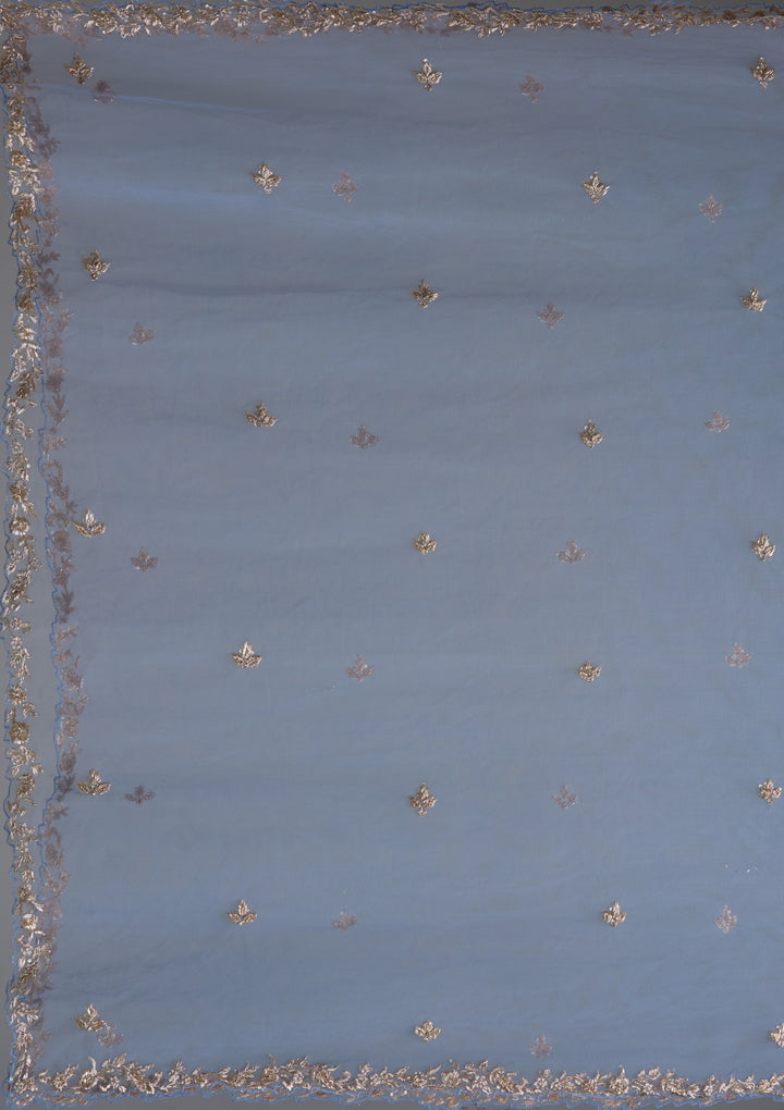 Peacock Blue Zardosi Velvet Designer Lehenga - Koskii