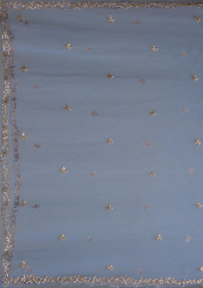 Peacock Blue Zardosi Velvet Designer Lehenga - Koskii