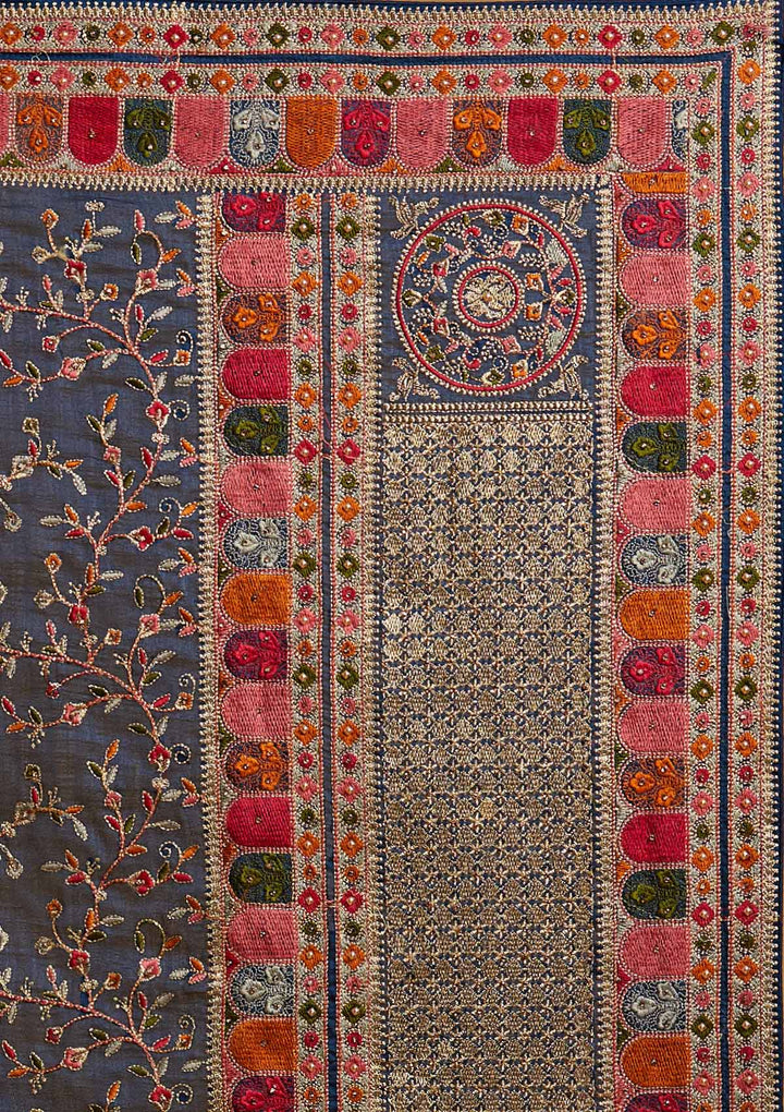 Peacock Blue Zariwork Art Silk Designer Saree - koskii