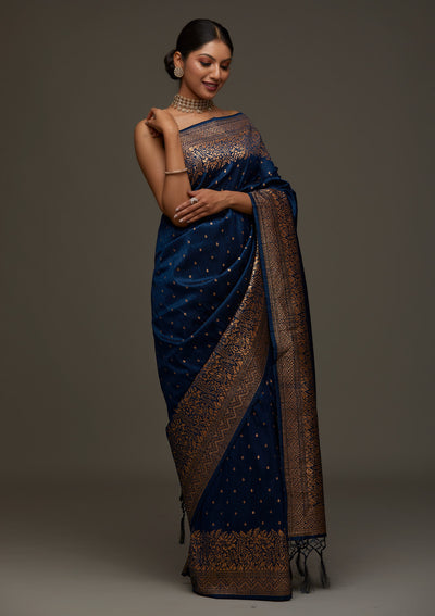 Peacock Blue Zariwork Banarasi Designer Saree - Koskii
