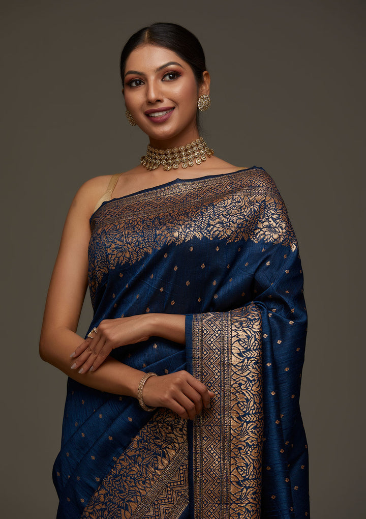 Peacock Blue Zariwork Banarasi Designer Saree - Koskii