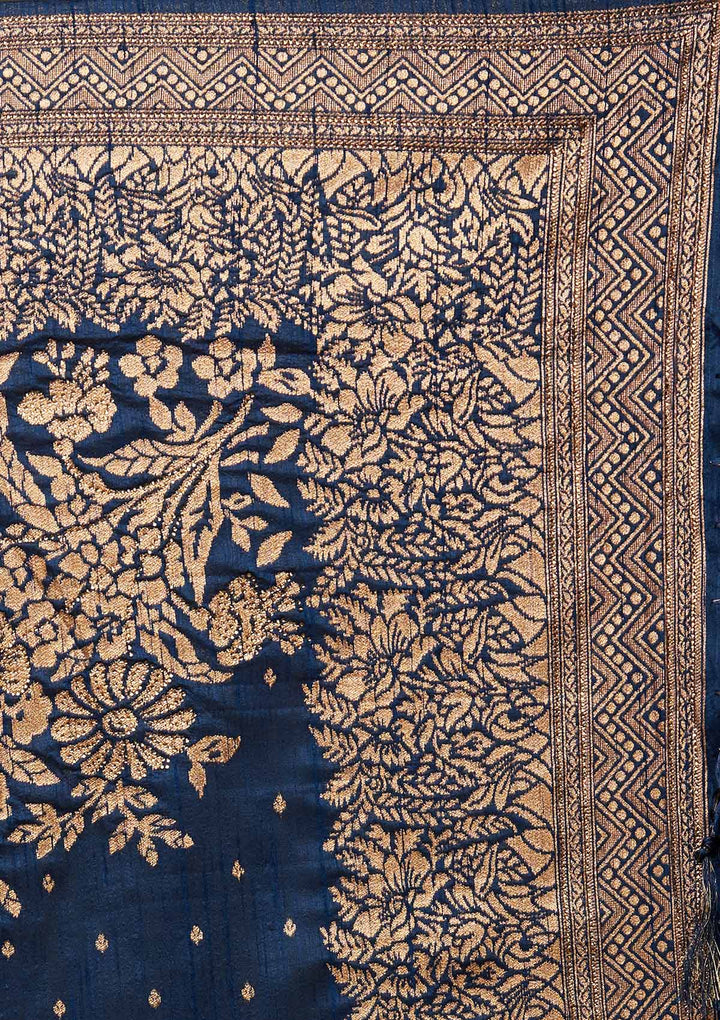 Peacock Blue Zariwork Banarasi Designer Saree - Koskii