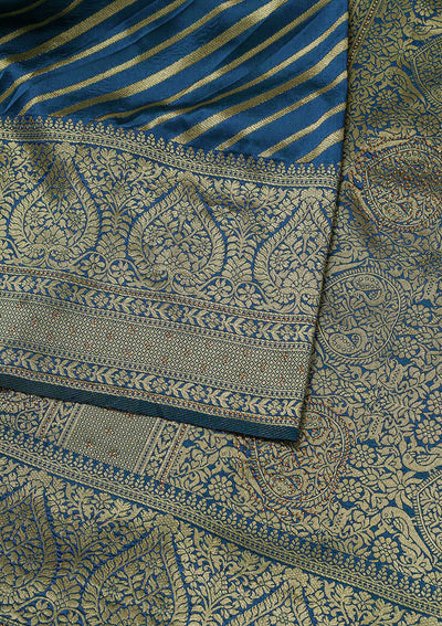 Peacock Blue Zari Work Banarasi  Saree-Koskii