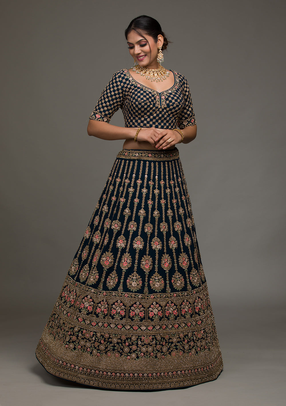 Peacock Blue Zariwork Georgette Lehenga-Koskii