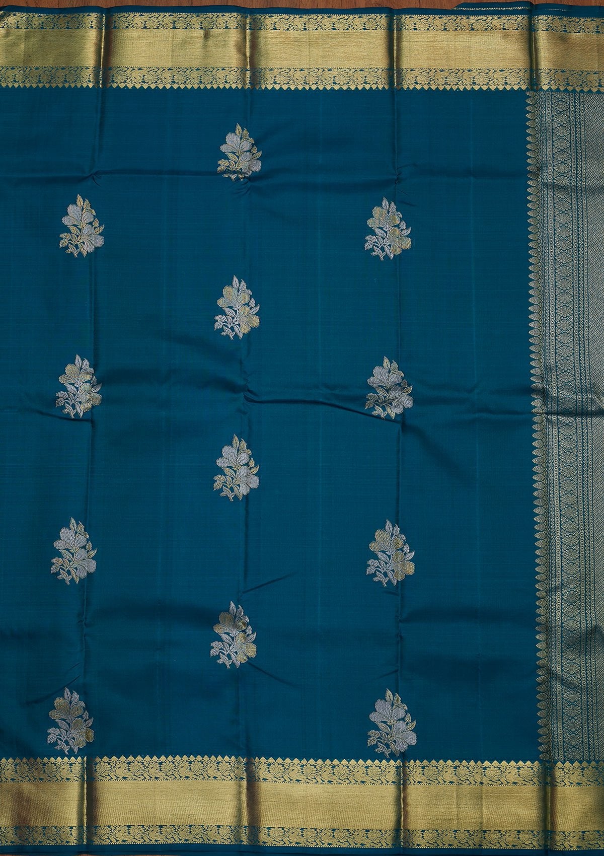 Peacock Blue Zariwork Pure Silk Designer Saree - koskii