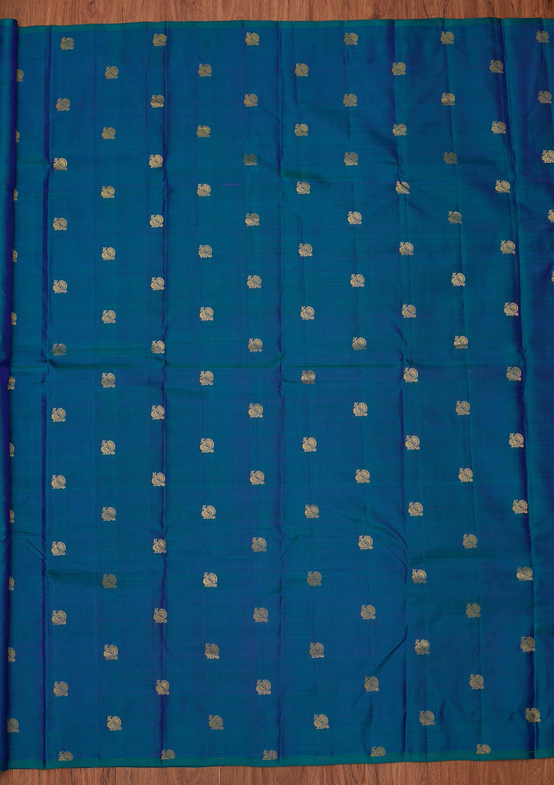 Peacock Blue Zariwork Pure Silk Designer Unstitched Saree - Koskii