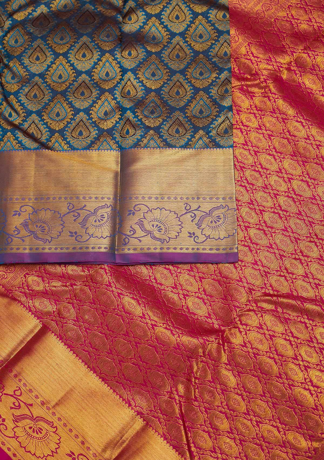Peacock Blue Zariwork Pure Silk Designer Saree - Koskii