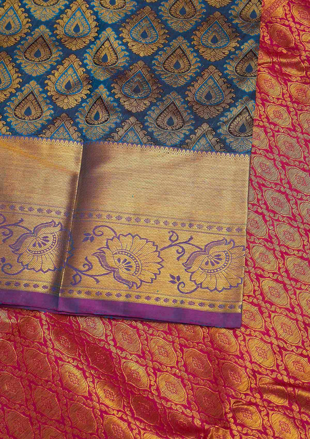 Peacock Blue Zariwork Pure Silk Designer Saree - Koskii