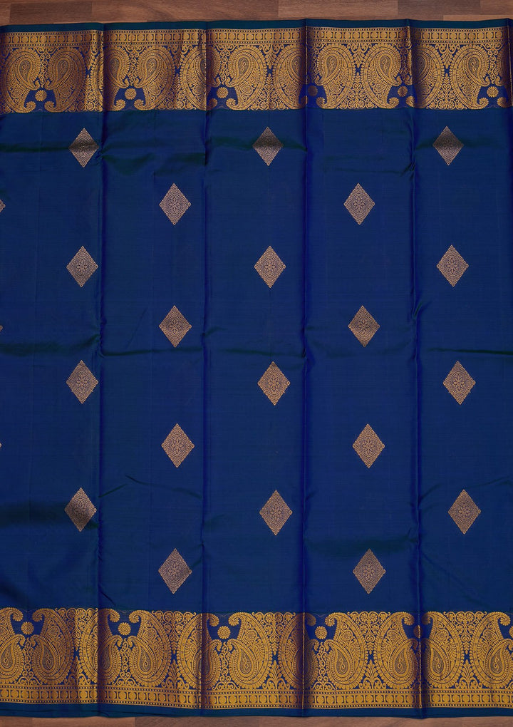 Peacock Blue Zariwork Pure Silk Designer Saree - Koskii