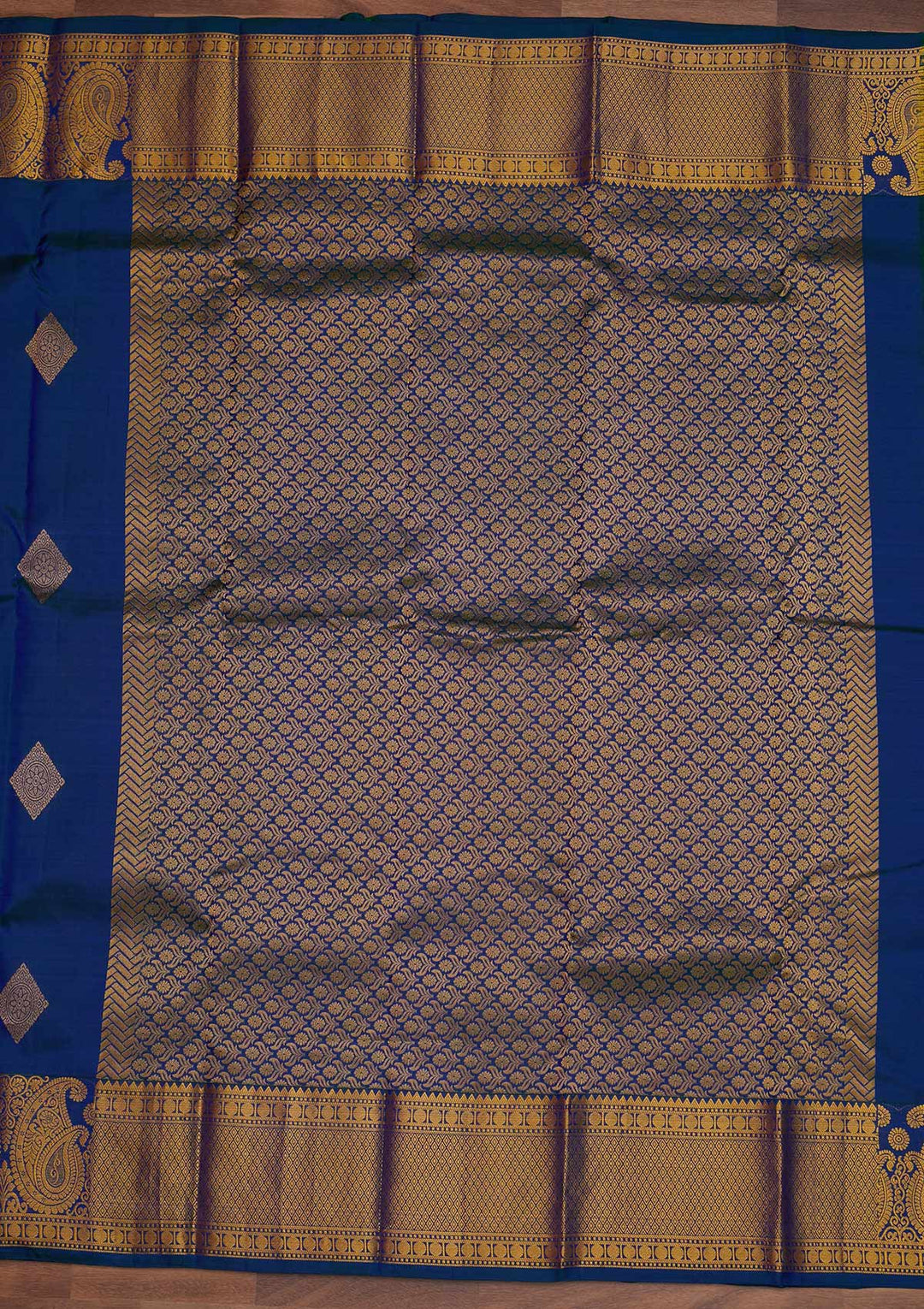 Peacock Blue Zariwork Pure Silk Designer Saree - Koskii