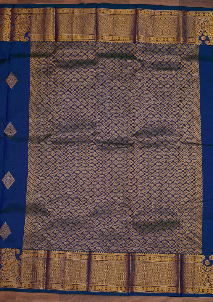 Peacock Blue Zariwork Pure Silk Designer Saree - Koskii