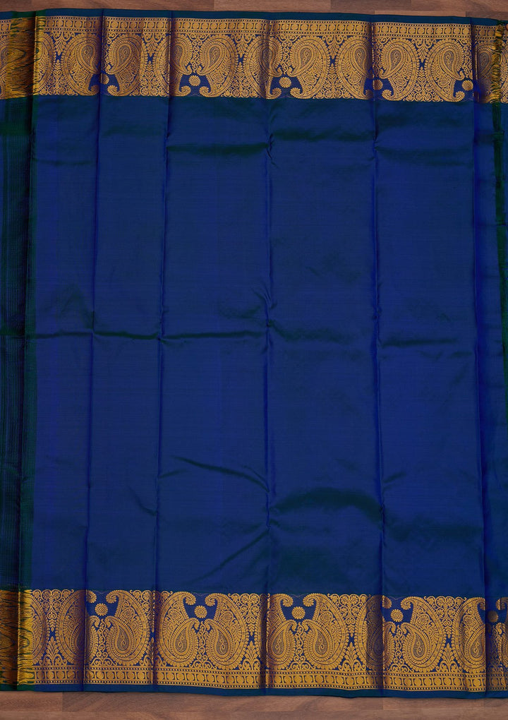 Peacock Blue Zariwork Pure Silk Designer Saree - Koskii