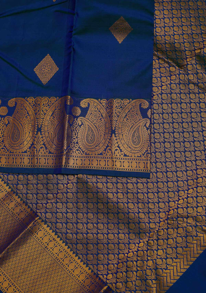 Peacock Blue Zariwork Pure Silk Designer Saree - Koskii