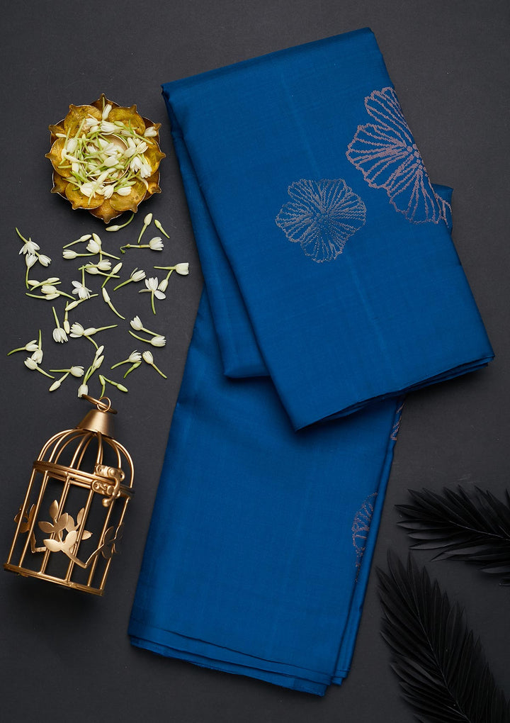 Peacock Blue Zariwork Pure Silk Designer Saree - Koskii