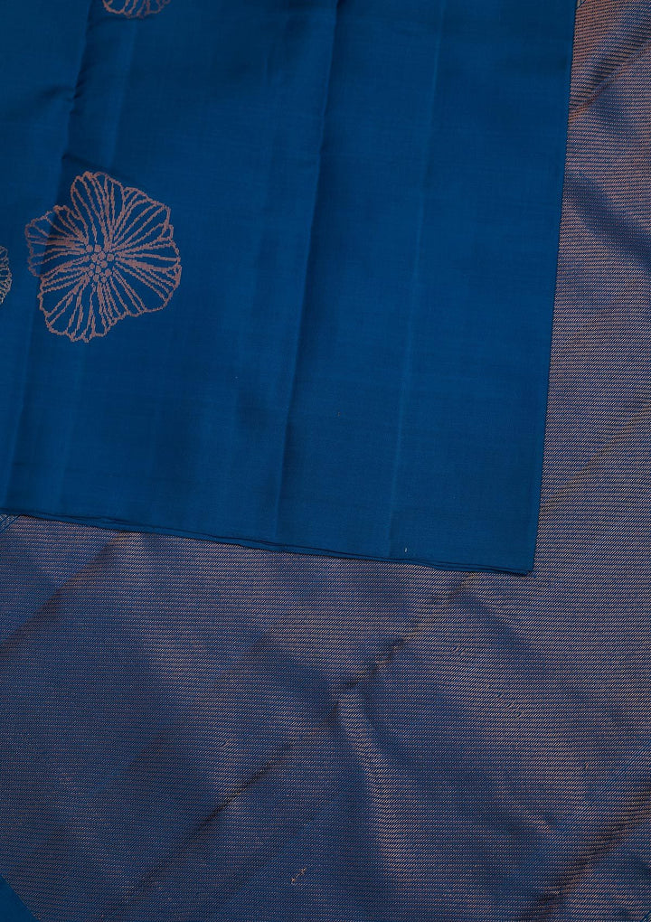 Peacock Blue Zariwork Pure Silk Designer Saree - Koskii