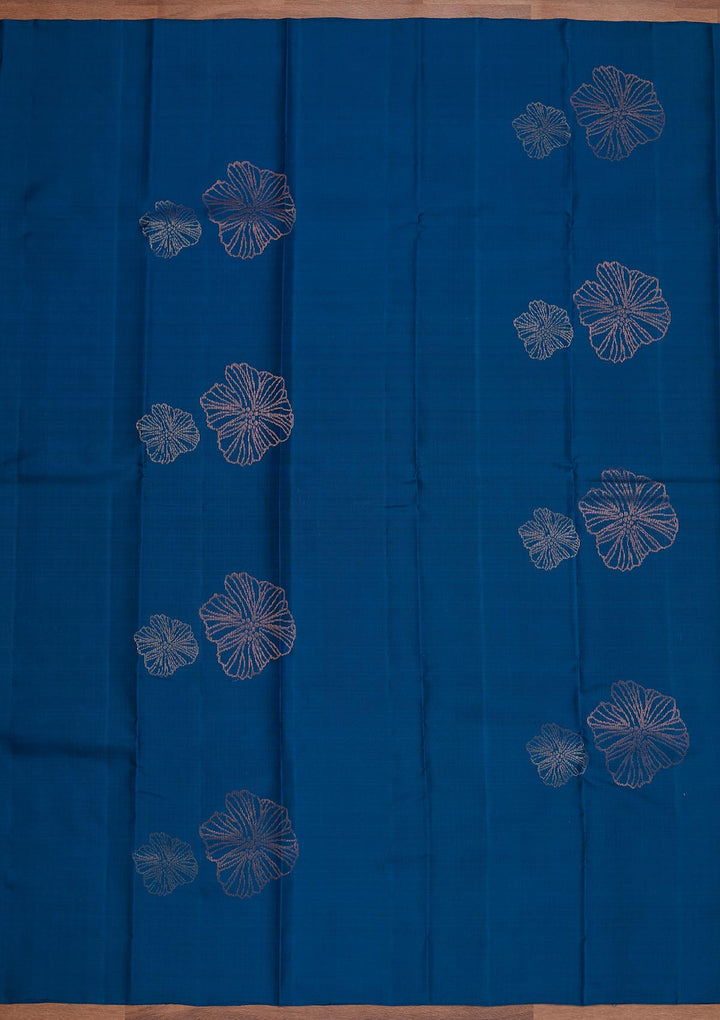 Peacock Blue Zariwork Pure Silk Designer Saree - Koskii