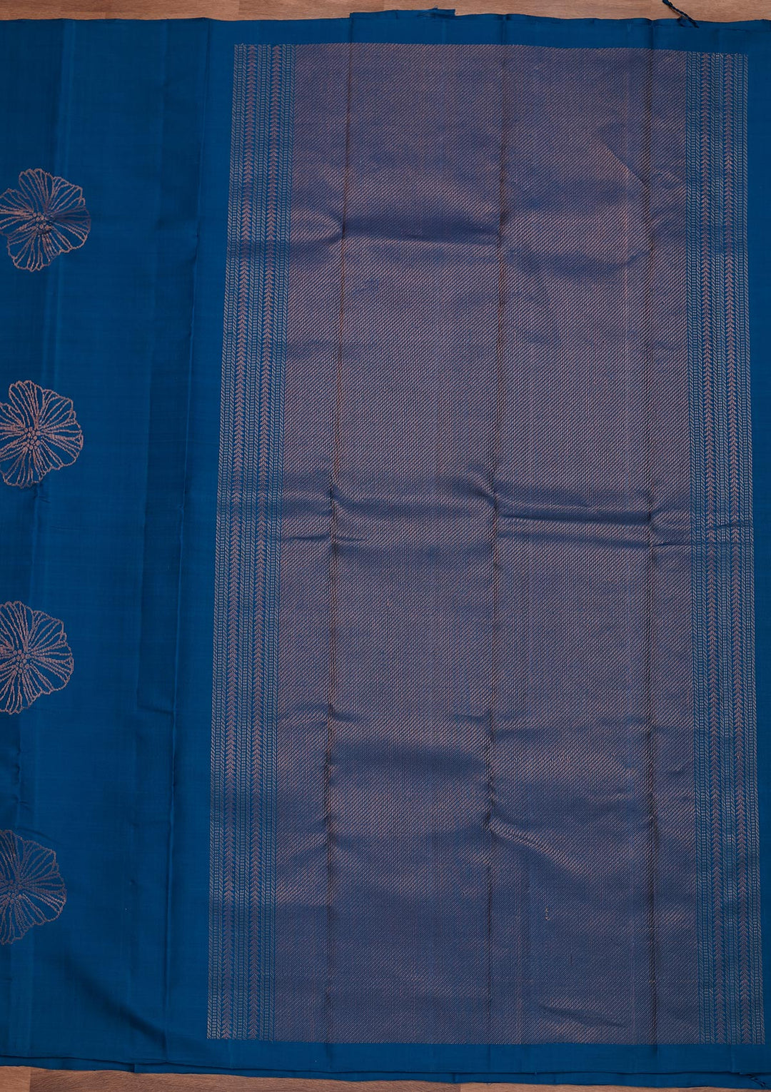 Peacock Blue Zariwork Pure Silk Designer Saree - Koskii
