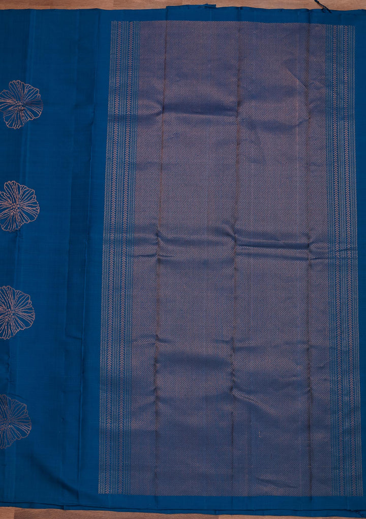 Peacock Blue Zariwork Pure Silk Designer Saree - Koskii