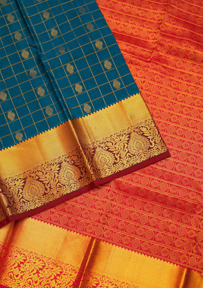 Peacock Blue Zariwork Pure Silk Saree - Koskii
