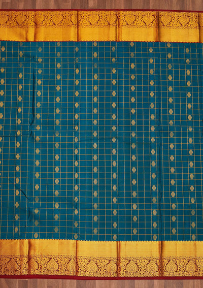 Peacock Blue Zariwork Pure Silk Saree - Koskii