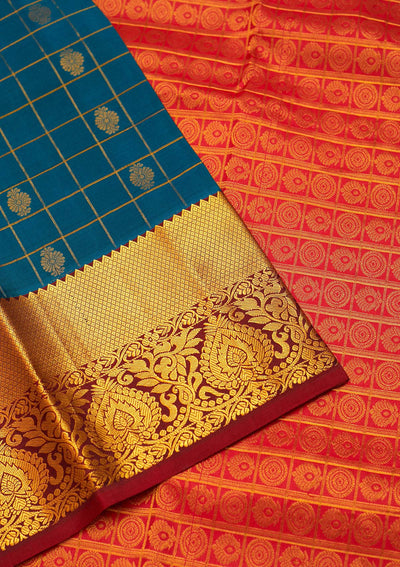 Peacock Blue Zariwork Pure Silk Saree - Koskii