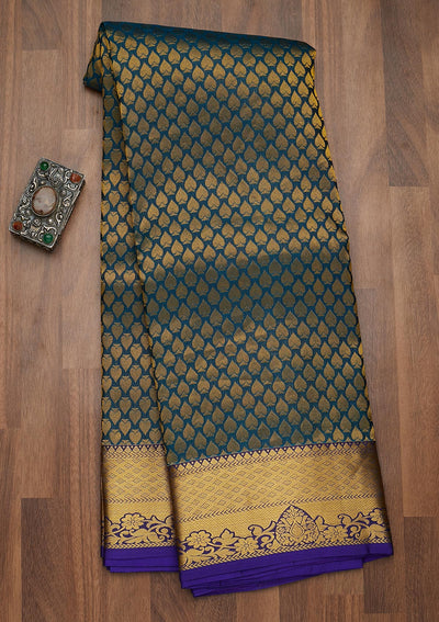 Peacock Blue Zariwork Pure Silk Saree-Koskii