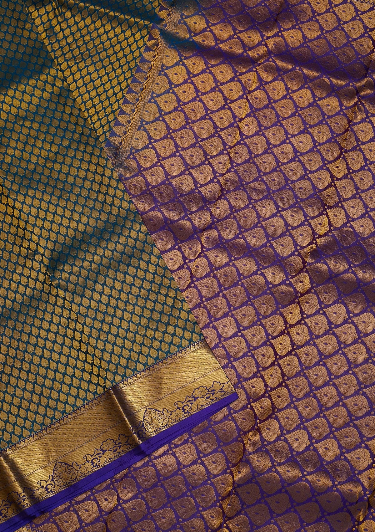 Peacock Blue Zariwork Pure Silk Saree-Koskii