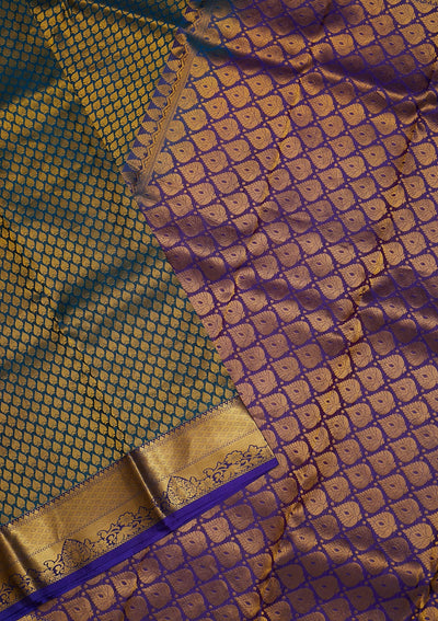 Peacock Blue Zariwork Pure Silk Saree-Koskii