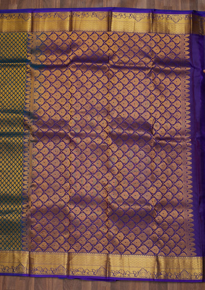 Peacock Blue Zariwork Pure Silk Saree-Koskii