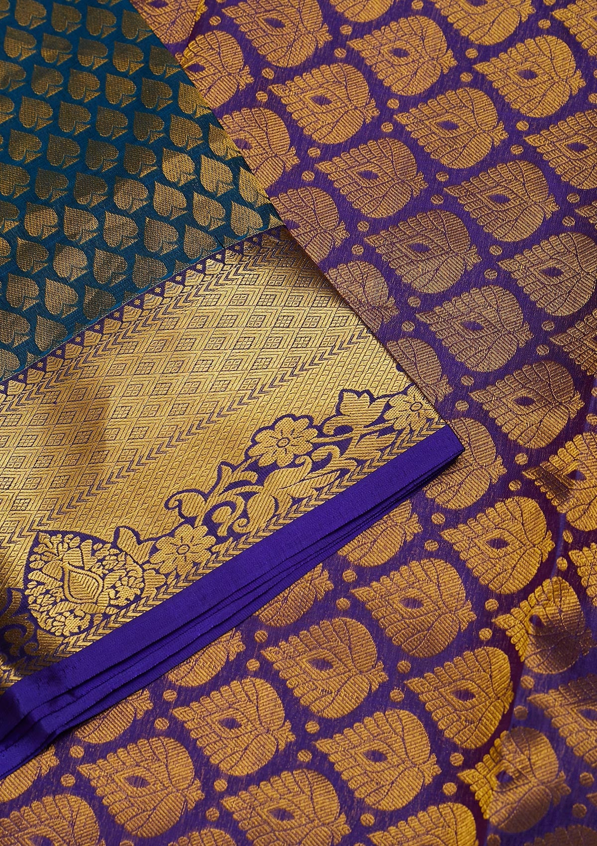 Peacock Blue Zariwork Pure Silk Saree-Koskii