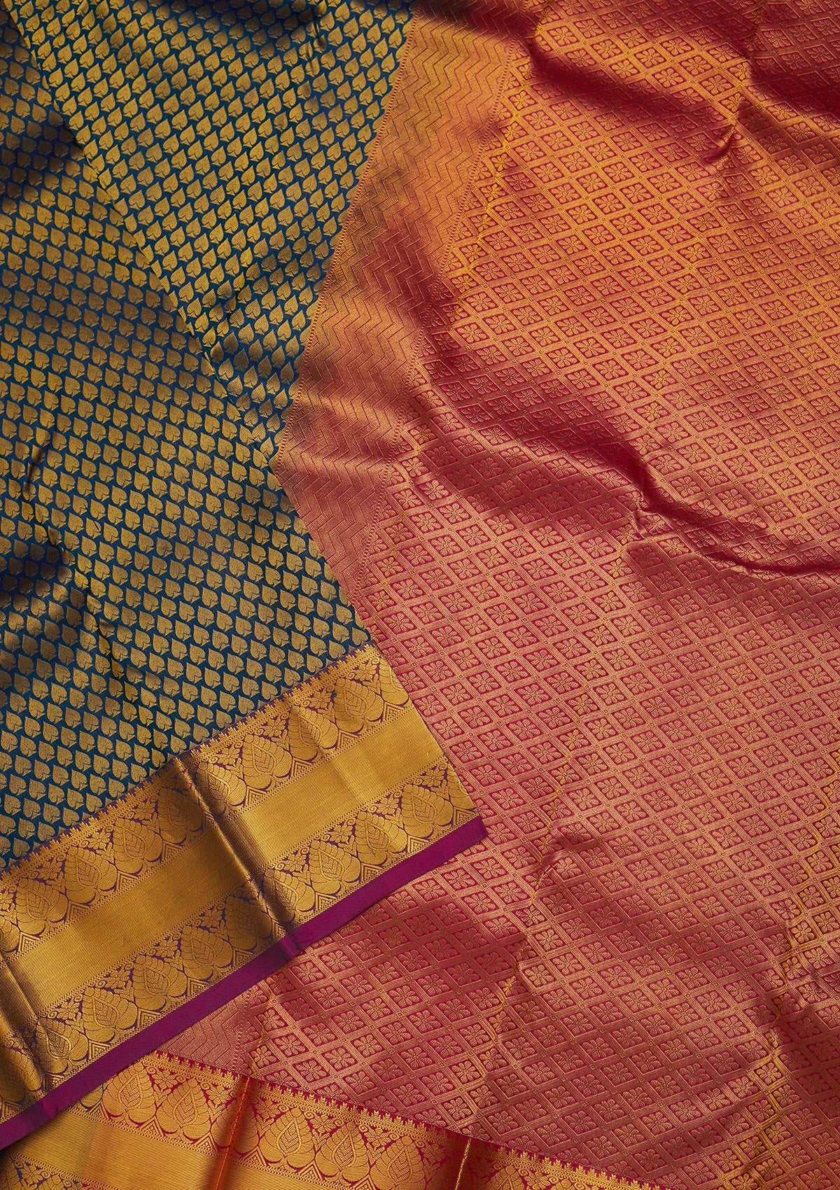 Peacock Blue Zariwork Pure Silk Saree-Koskii