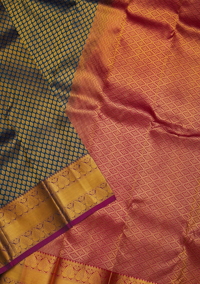 Peacock Blue Zariwork Pure Silk Saree-Koskii
