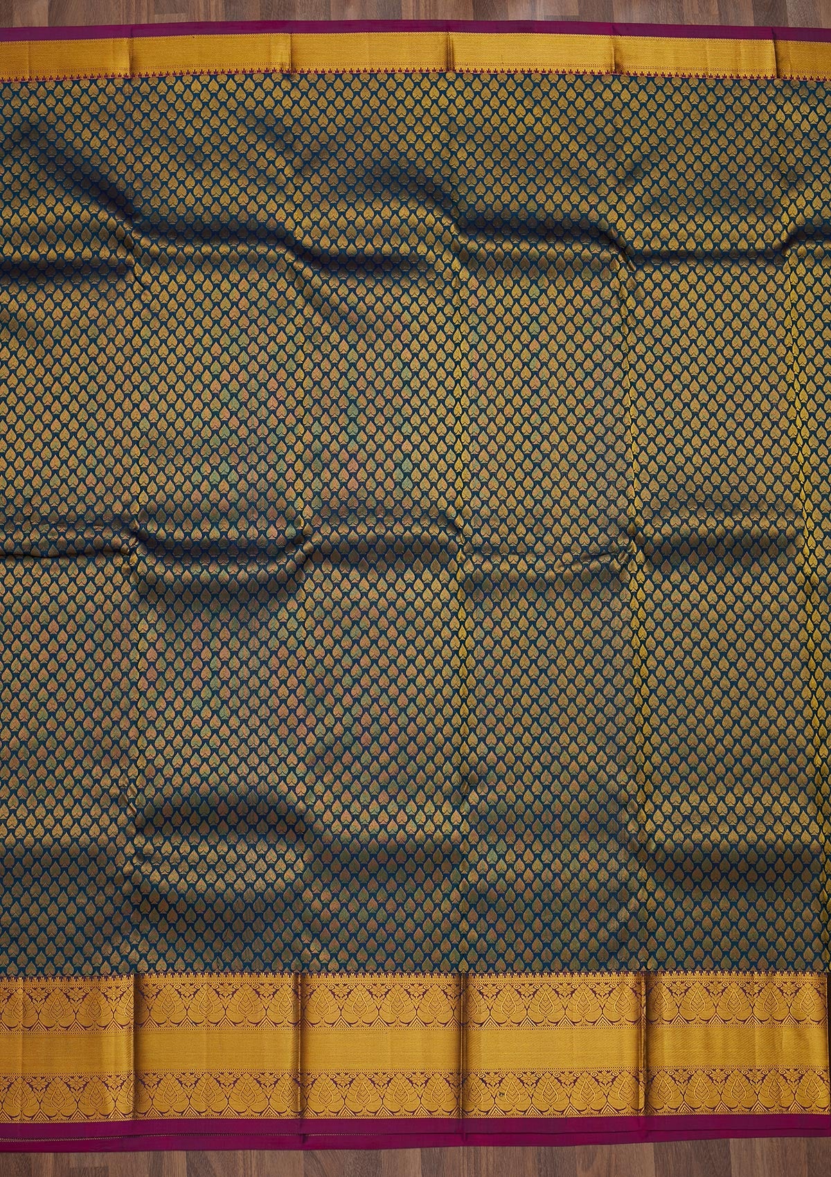 Peacock Blue Zariwork Pure Silk Saree-Koskii