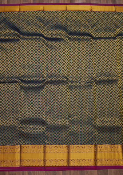 Peacock Blue Zariwork Pure Silk Saree-Koskii