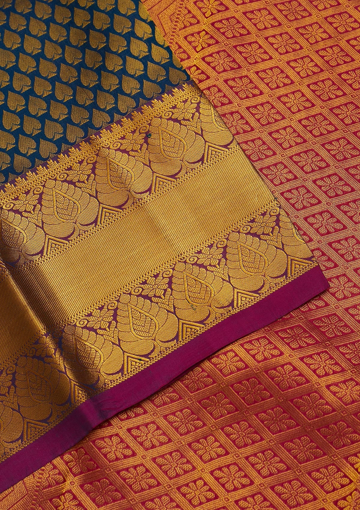 Peacock Blue Zariwork Pure Silk Saree-Koskii