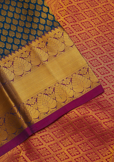Peacock Blue Zariwork Pure Silk Saree-Koskii