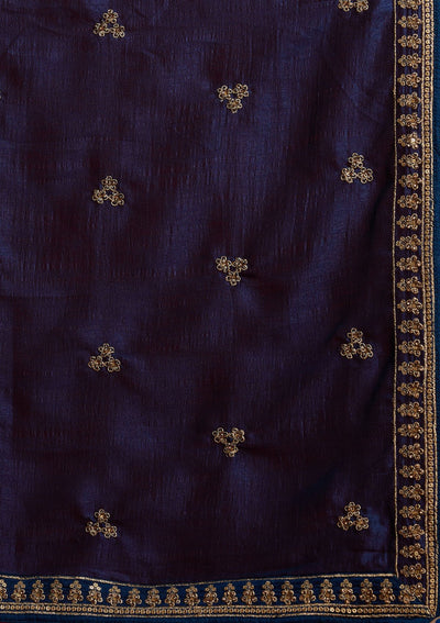 Peacock Blue Zariwork Raw Silk Designer Lehenga - koskii